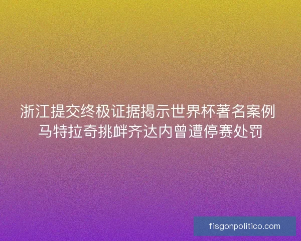 浙江提交终极证据揭示世界杯著名案例 马特拉奇挑衅齐达内曾遭停赛处罚